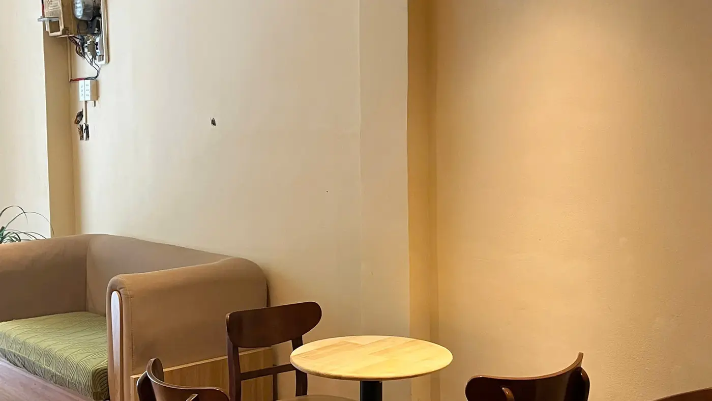The long room at Virgin Saigon Original Coffee, 42 Nguyễn Thái Bình, empty before opening.